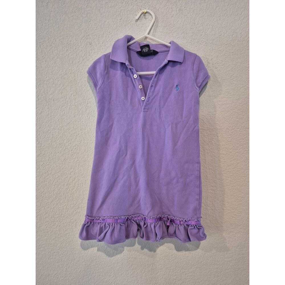 Ralph Lauren Girls Lavender Polo Dress with Ruffle Hem